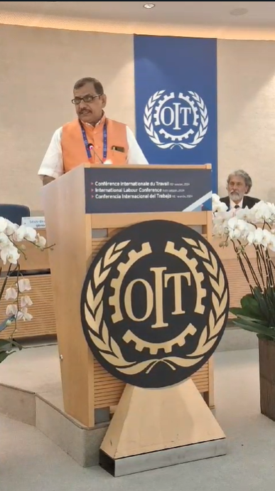 Shri Ravindra Himte (Gen.Sec. ,BMS) addressing the plenary session of the 112th ILC at ILO -Geneva Switzerland